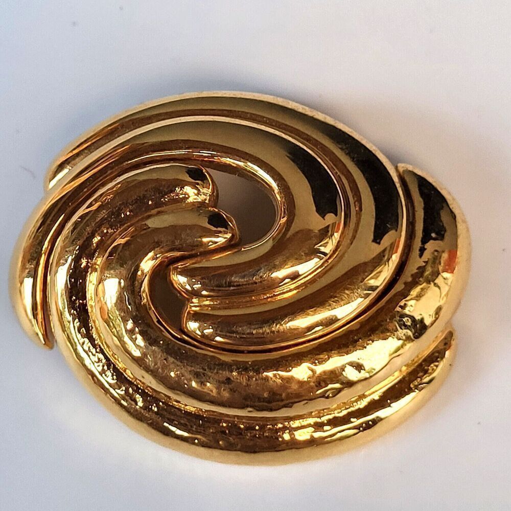 Vintage 1980’s Signed Monet Polished Gold Swirled Coiled Swirl Brooch Pin 2"